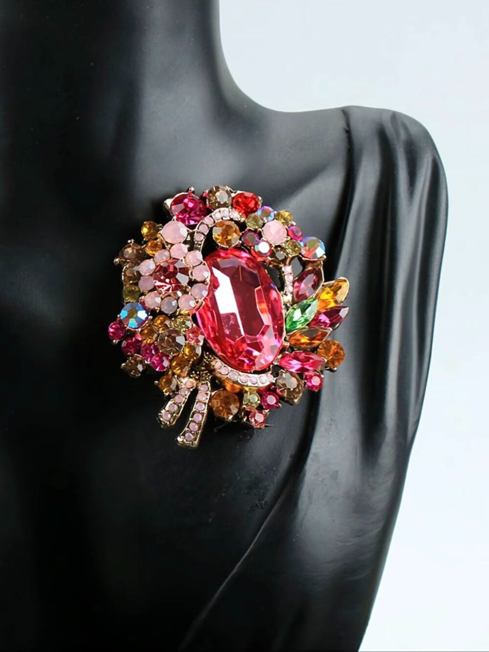 Beautiful Large Multi-Colored Rhinestone Enamel Pin Brooch (NEW & GORGEOUS!)
